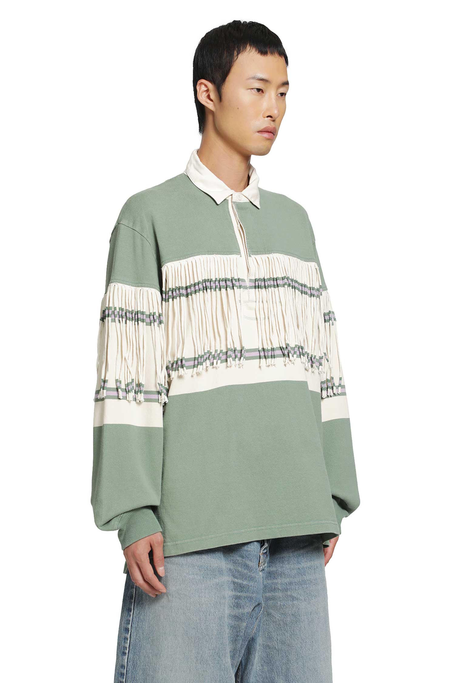 KAPITAL Panel Stripe Jersey Fringed Rugby Polo man