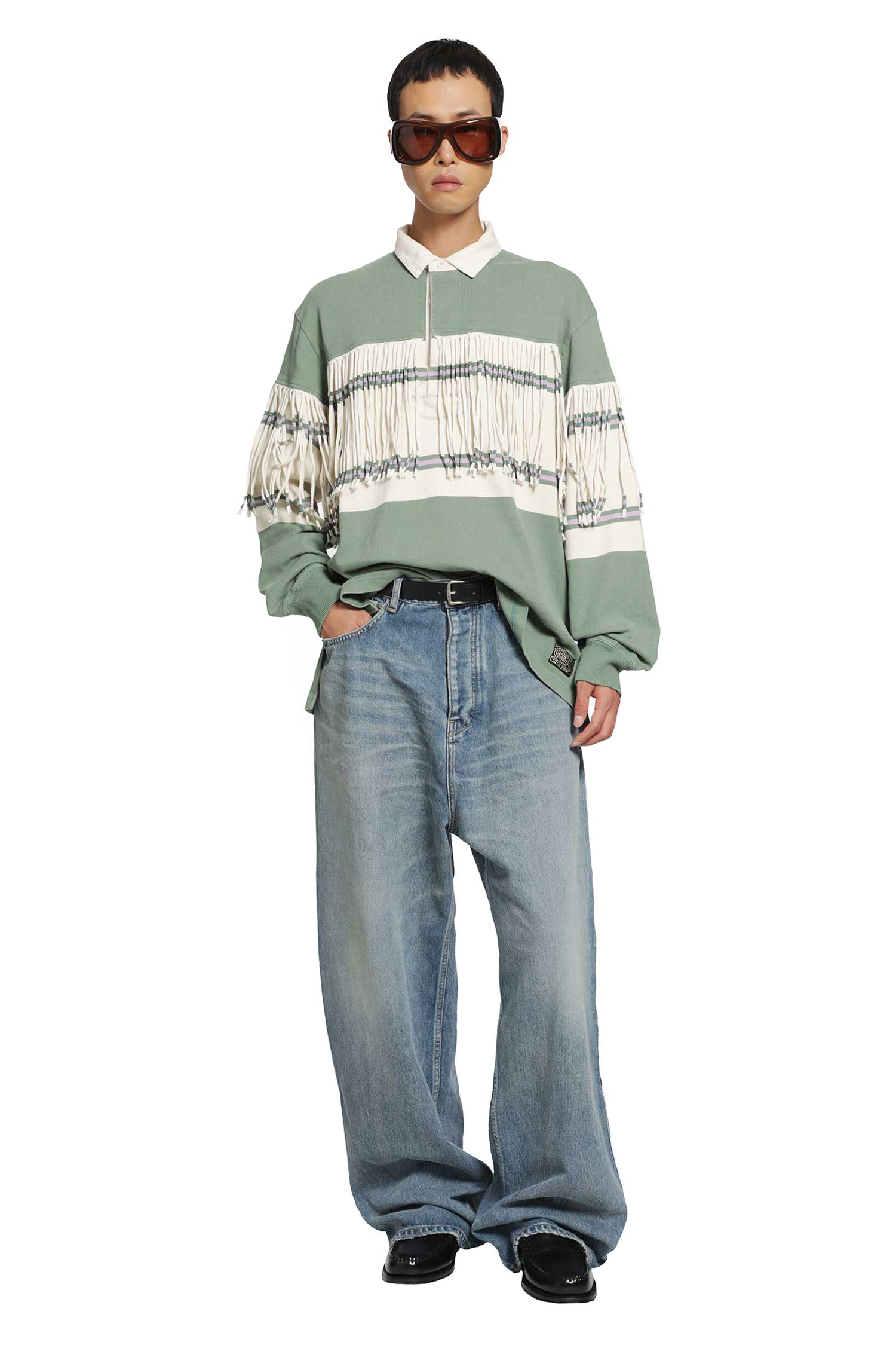 Panel Stripe Jersey Fringed Rugby Polo