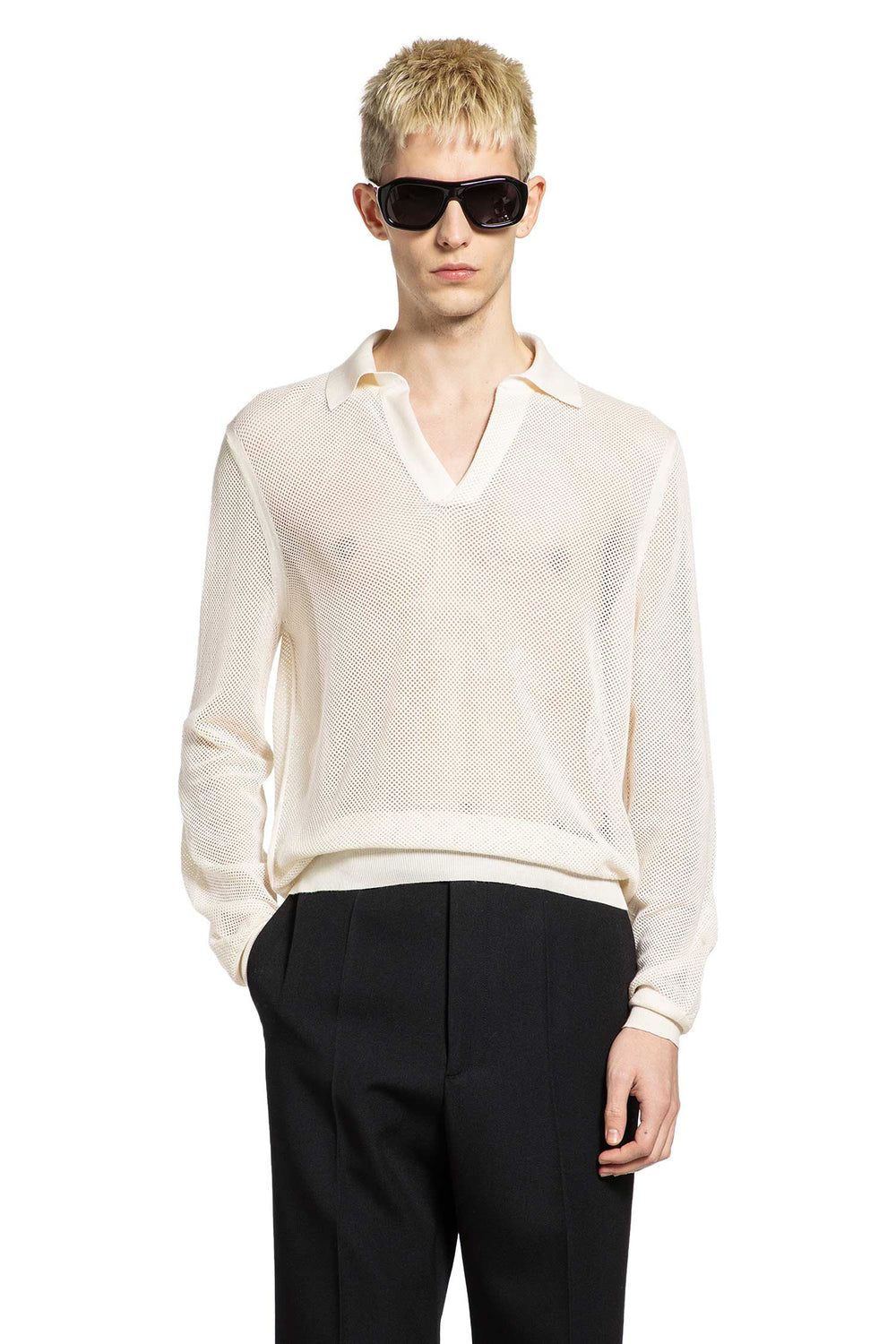 TOM FORD Semi-sheer Long Sleeve Polo Shirt man