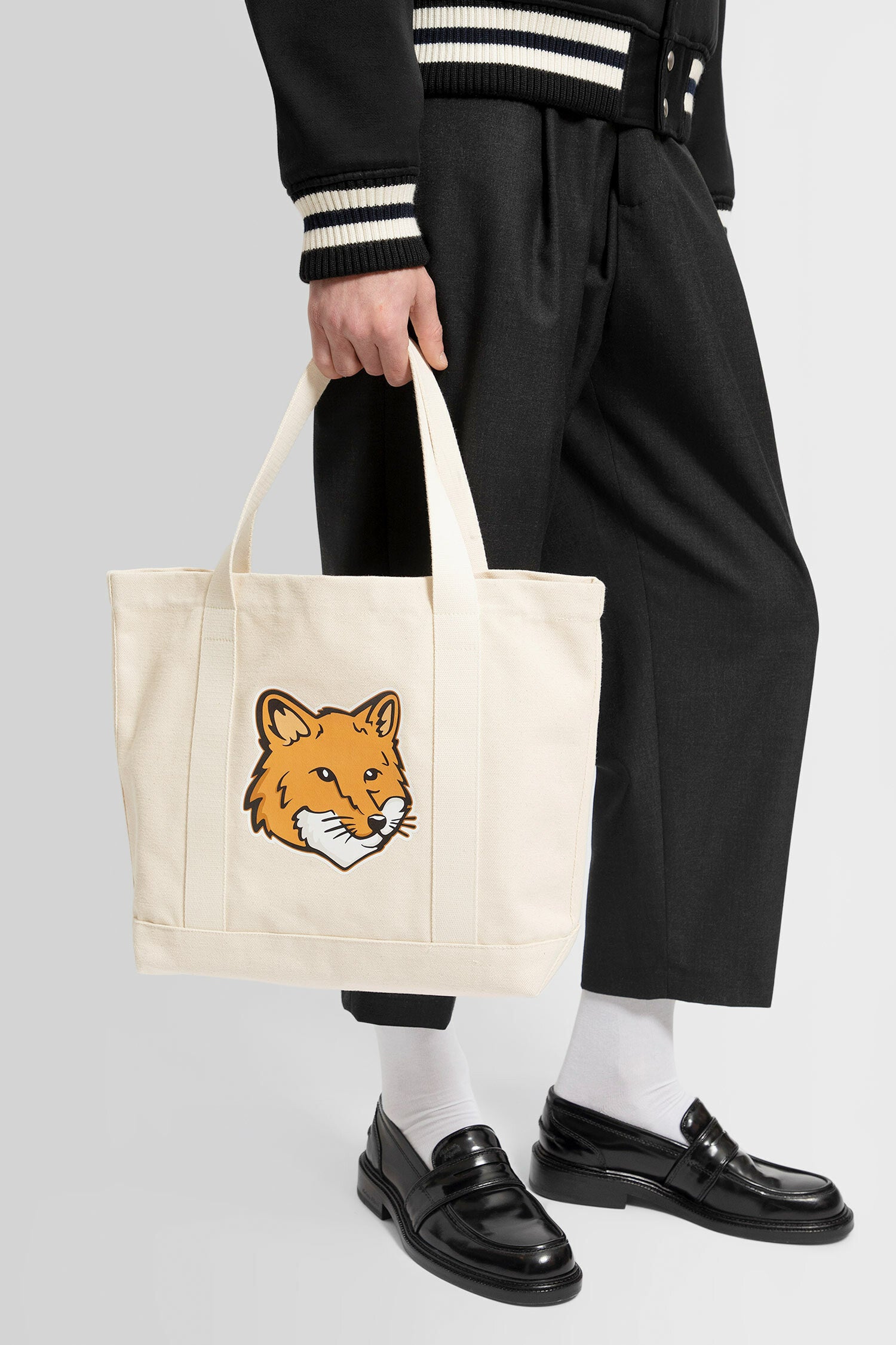 MAISON KITSUNÉ MAN OFF-WHITE TOTE BAGS