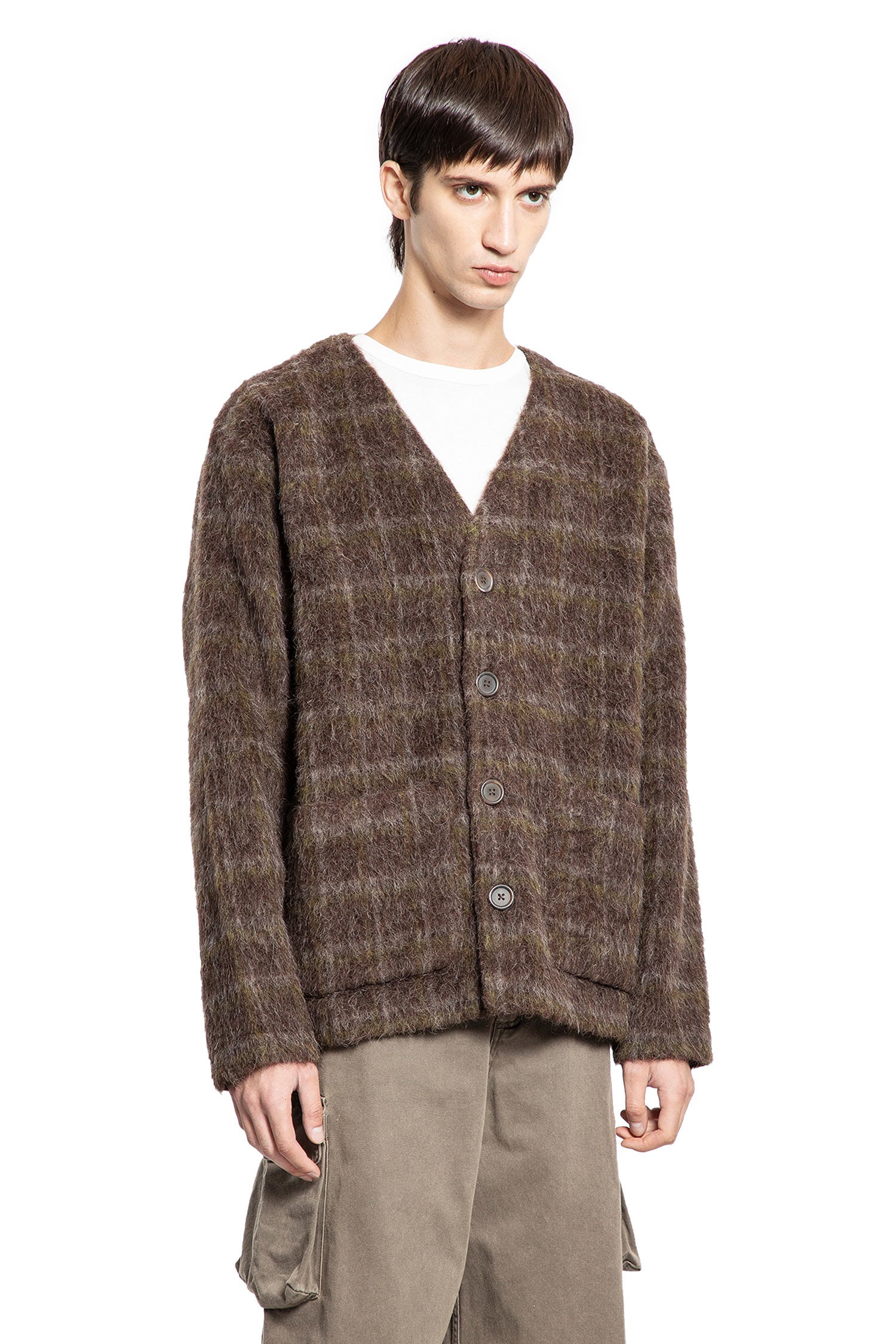 Check Hairy Wool Cardigan