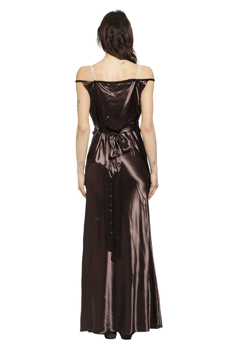 miu miu satin dress MiuMiu Printed Crushed Satin Dress Women Cocoa Brown Size 42
