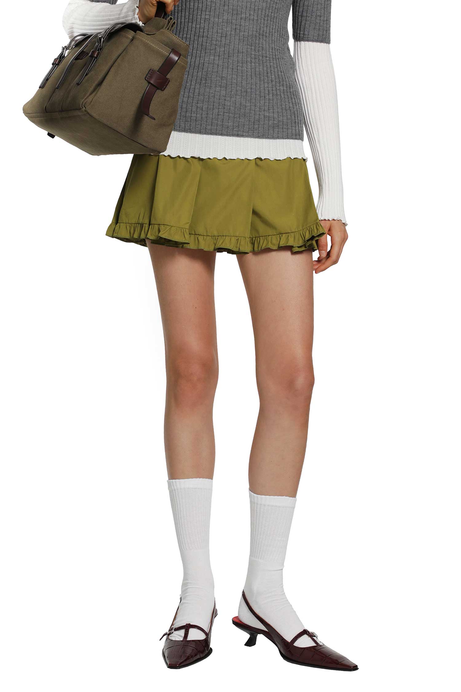 Pleated Poplin Mini Skirt