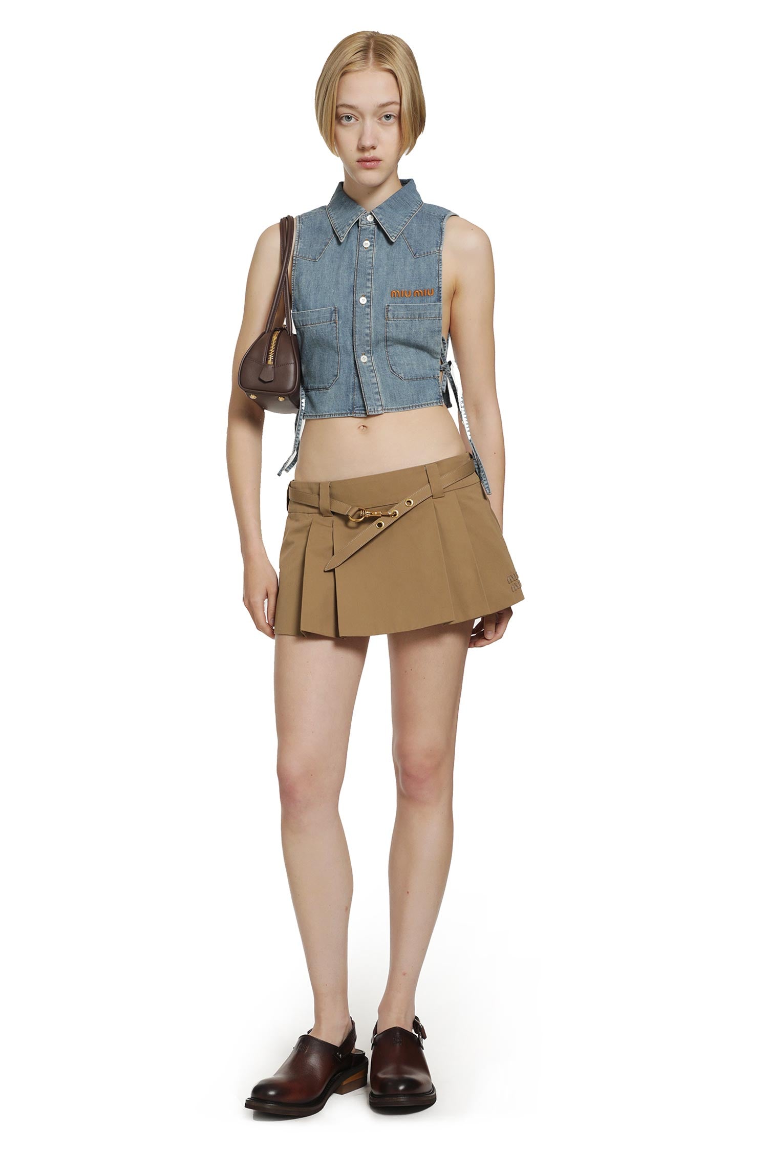 MIU MIU Pleated Cotton Poplin Mini Skirt woman