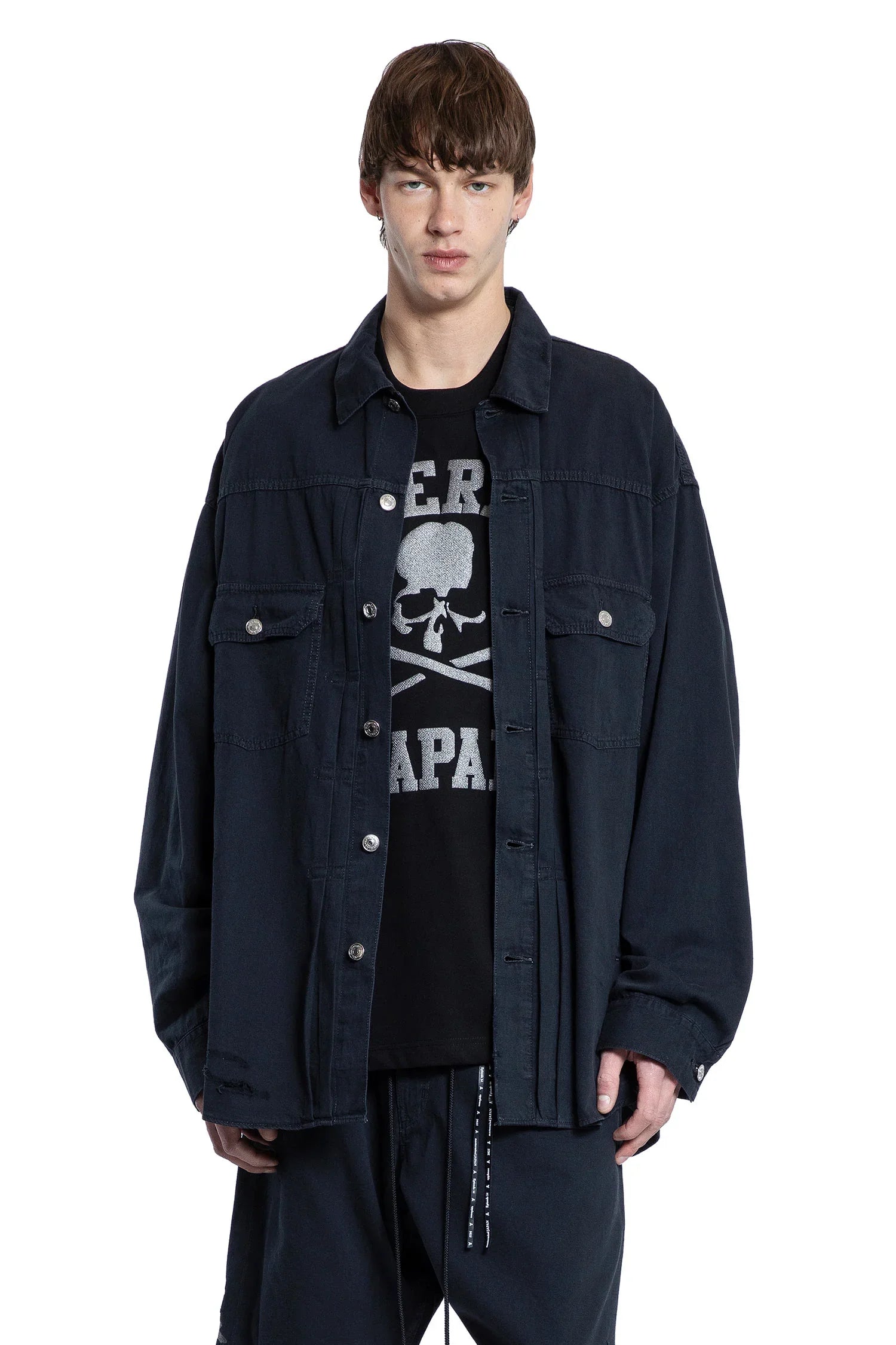 Skull Distressed Denim Shirt - Antonioli.eu