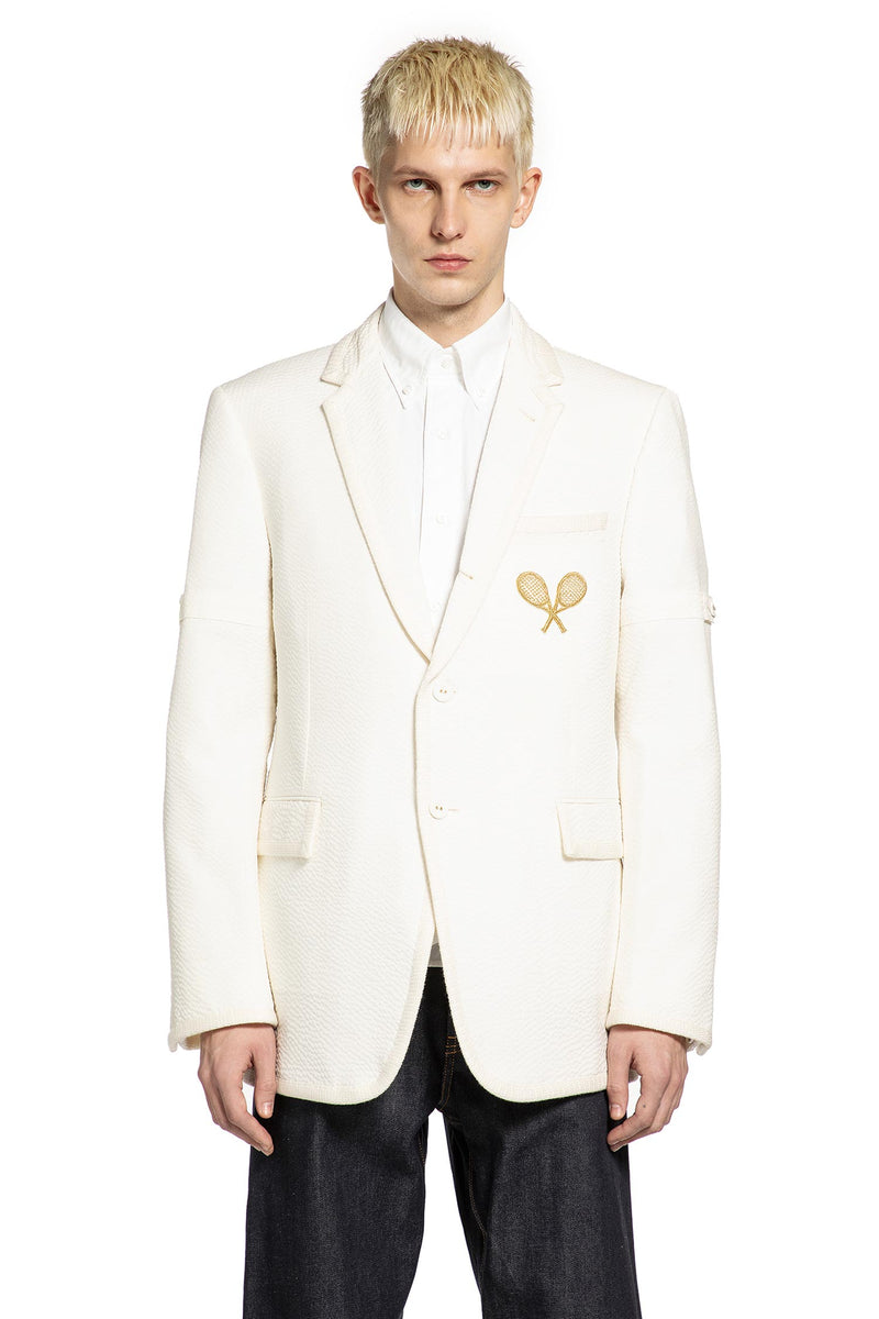 Wide Shoulder Blazer in Wool Seersucker