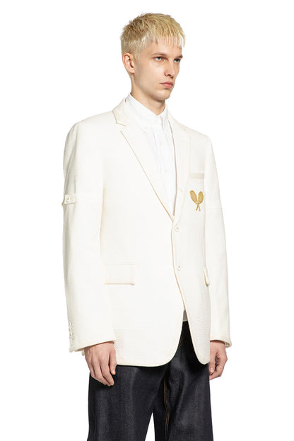 Wide Shoulder Blazer in Wool Seersucker