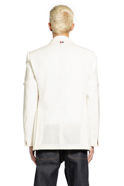 Wide Shoulder Blazer in Wool Seersucker