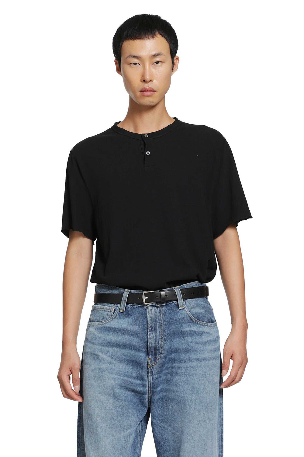 JAMES PERSE Slub Jersey Short Sleeve Henley T-Shirt man