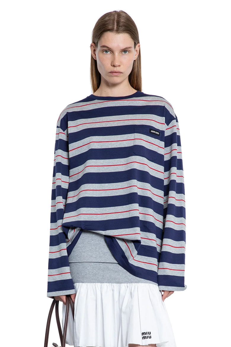 MIU MIU Striped Cotton Jersey Long Sleeve T-Shirt woman