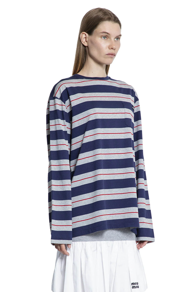 MIU MIU Striped Cotton Jersey Long Sleeve T-Shirt woman