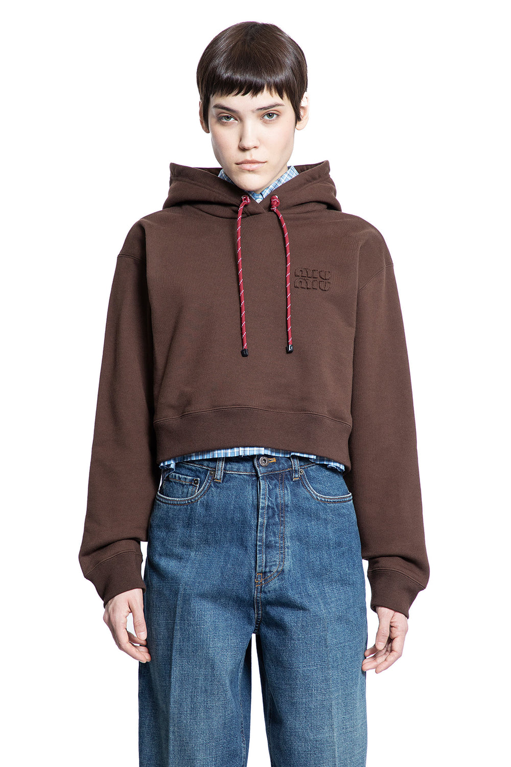 MIU MIU WOMAN BROWN SWEATSHIRTS