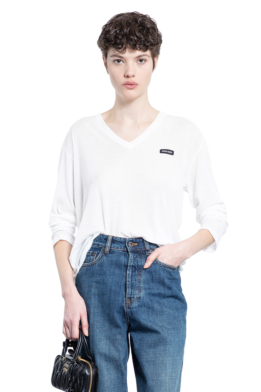 MIU MIU WOMAN WHITE T-SHIRTS & TANK TOPS