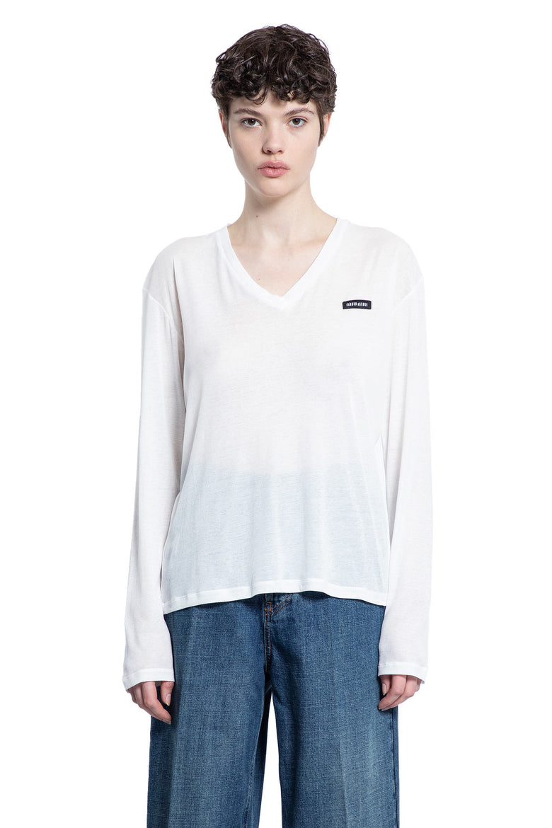 MIU MIU WOMAN WHITE T-SHIRTS & TANK TOPS