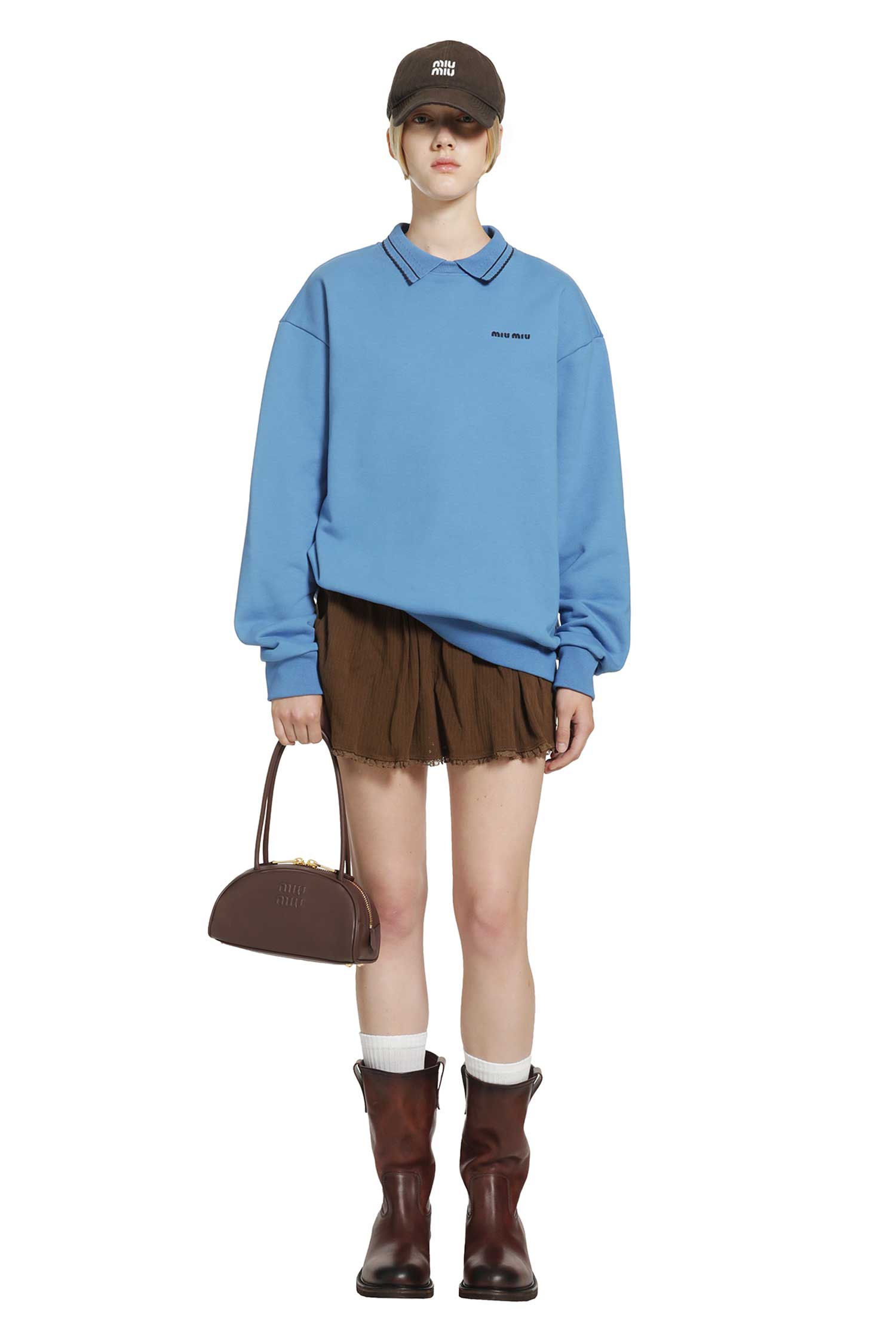 MIU MIU Cotton Fleece Polo Sweatshirt woman