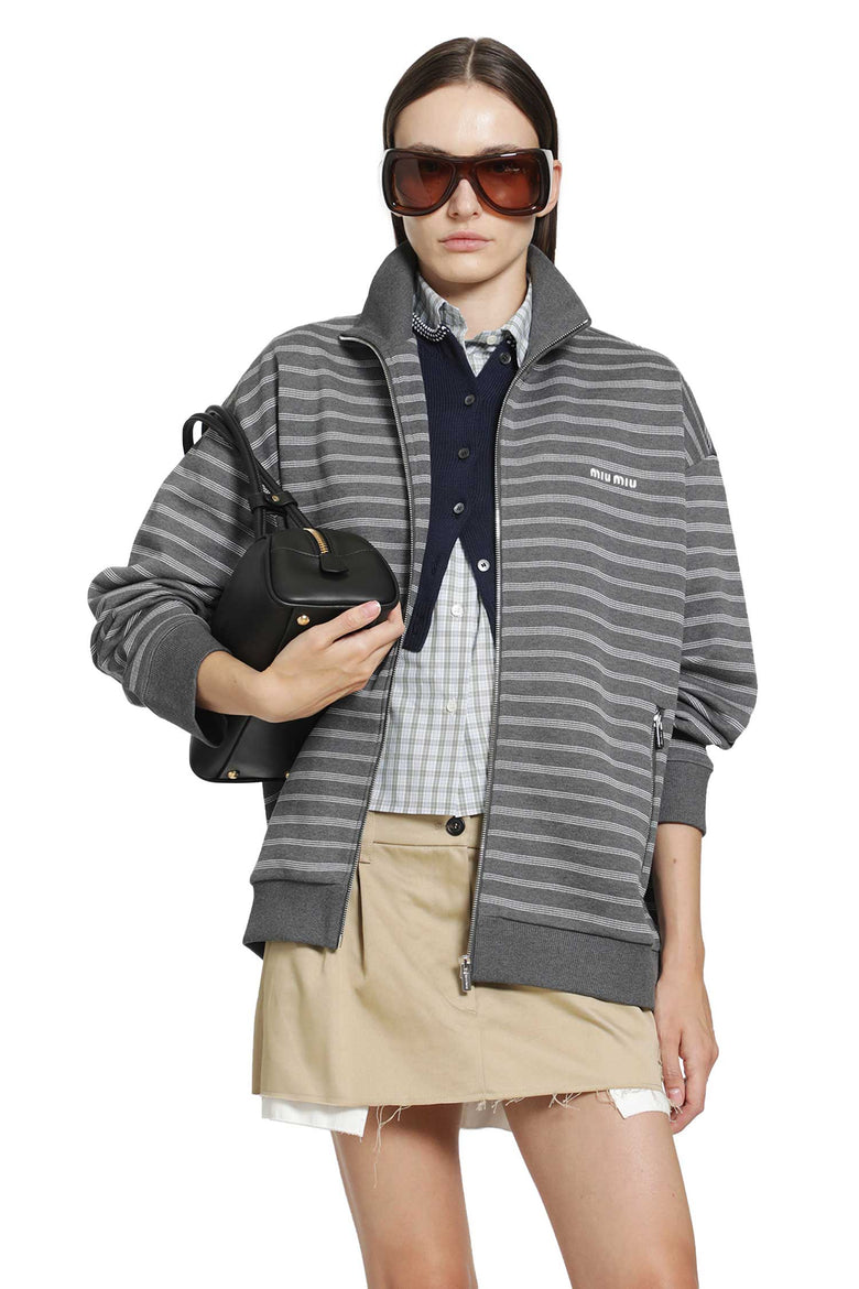 MIU MIU Striped Cotton Fleece Jacket woman