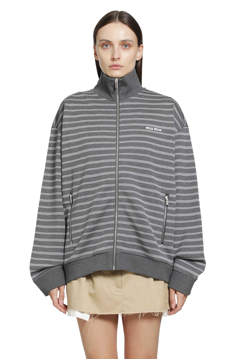 MIU MIU Striped Cotton Fleece Jacket woman