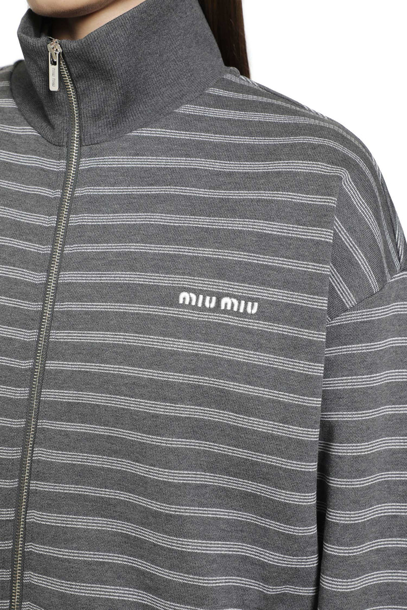 MIU MIU Striped Cotton Fleece Jacket woman