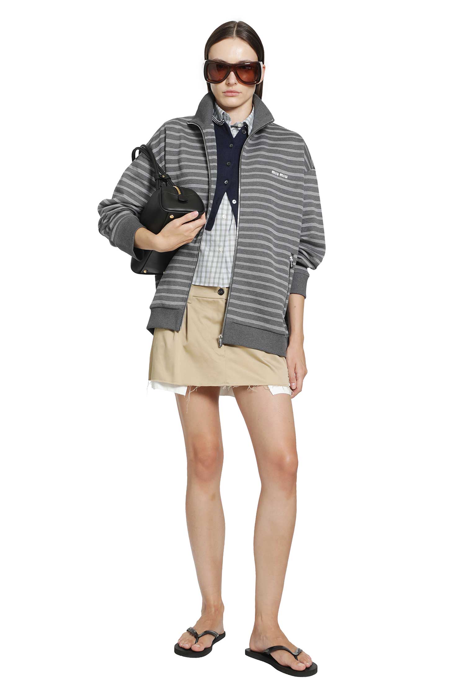 MIU MIU Striped Cotton Fleece Jacket woman