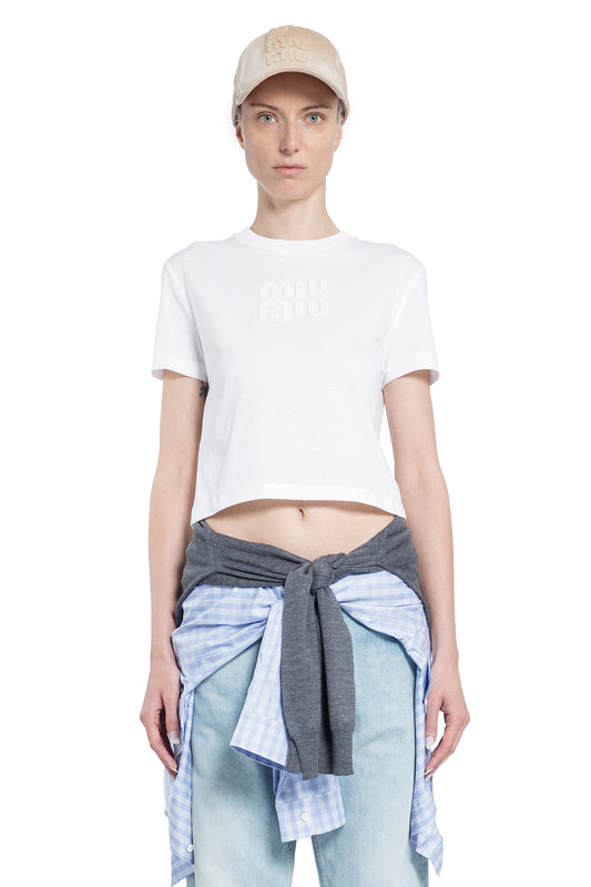 MIU MIU WOMAN WHITE T-SHIRTS & TANK TOPS