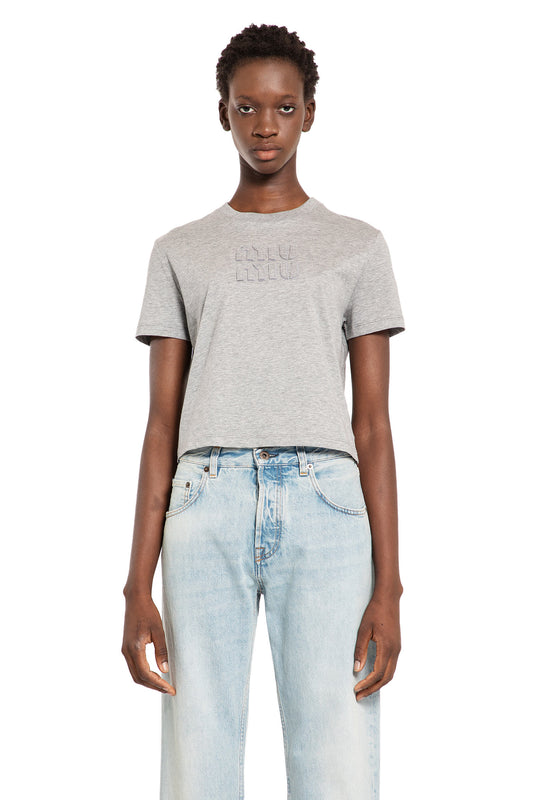 MIU MIU WOMAN GREY T-SHIRTS & TANK TOPS