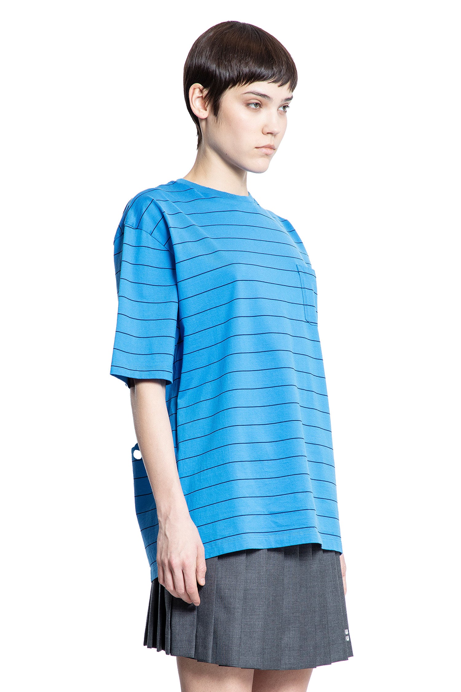 MIU MIU WOMAN BLUE T-SHIRTS & TANK TOPS