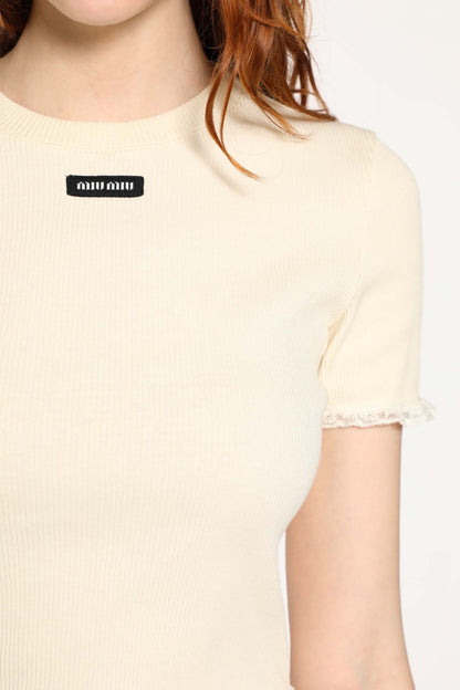 Cotton Rib and Lace Crop Top