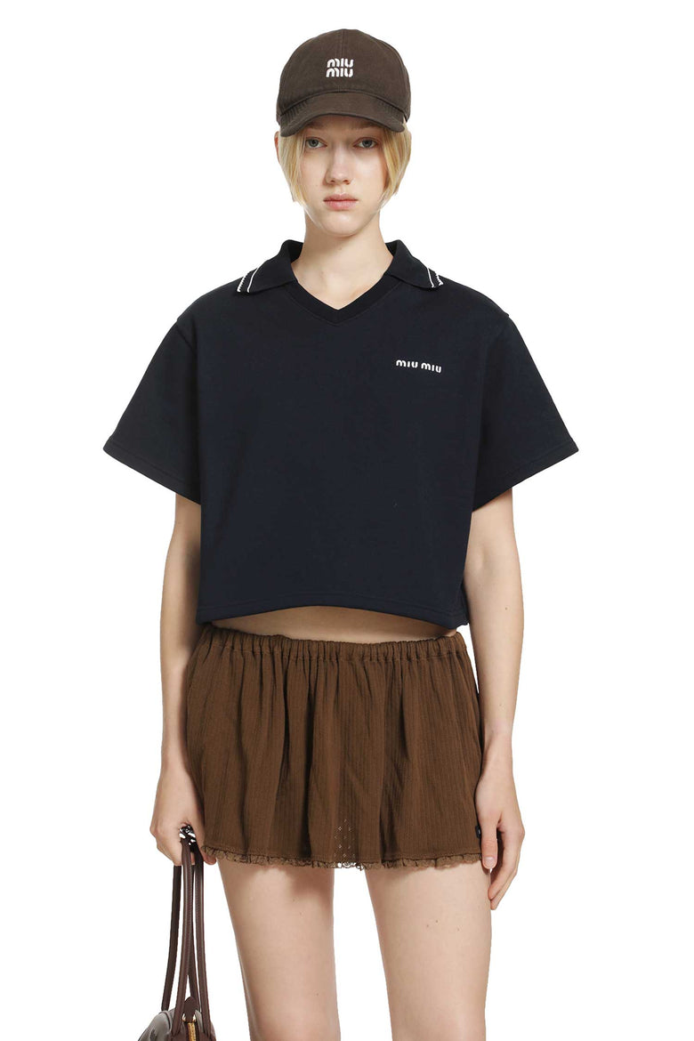 MIU MIU Cropped Cotton Fleece Polo Shirt woman