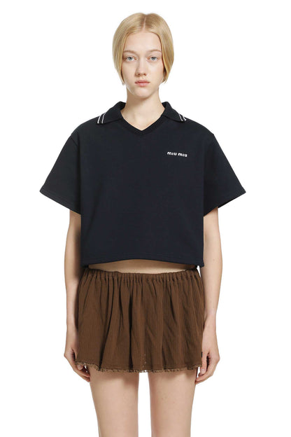 Cropped Cotton Fleece Polo Shirt