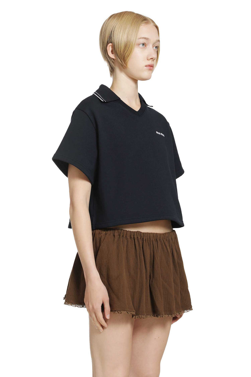MIU MIU Cropped Cotton Fleece Polo Shirt woman