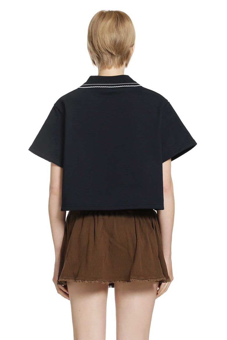 MIU MIU Cropped Cotton Fleece Polo Shirt woman