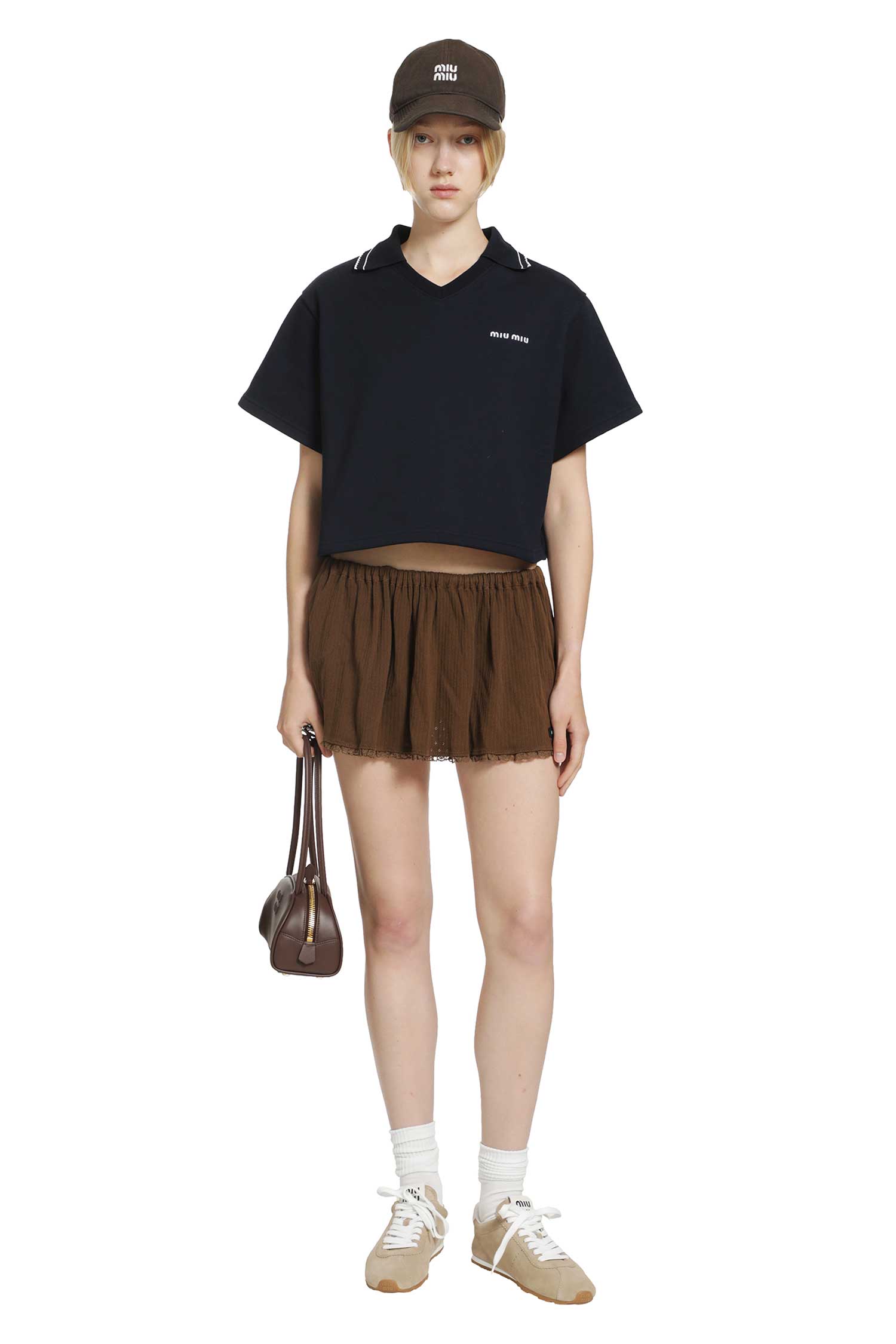 MIU MIU Cropped Cotton Fleece Polo Shirt woman