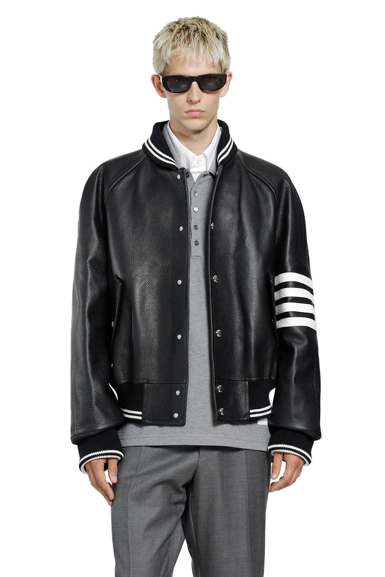 THOM BROWNE 4-Bar Leather Bomber man
