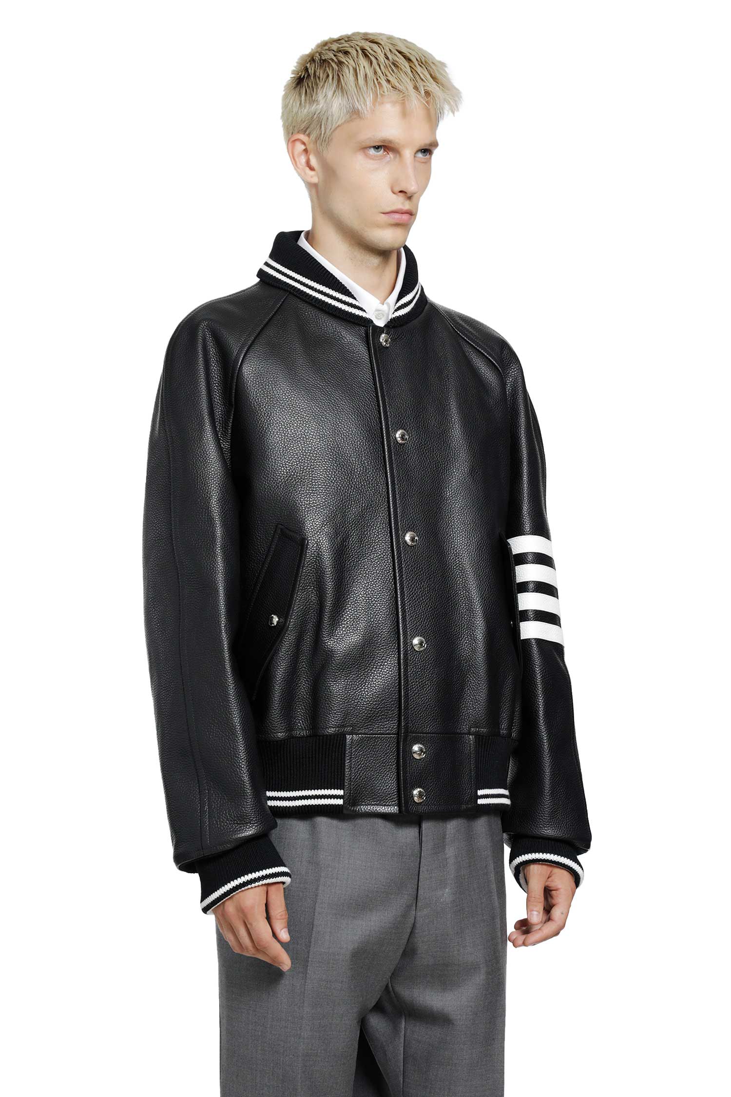 THOM BROWNE 4-Bar Leather Bomber man