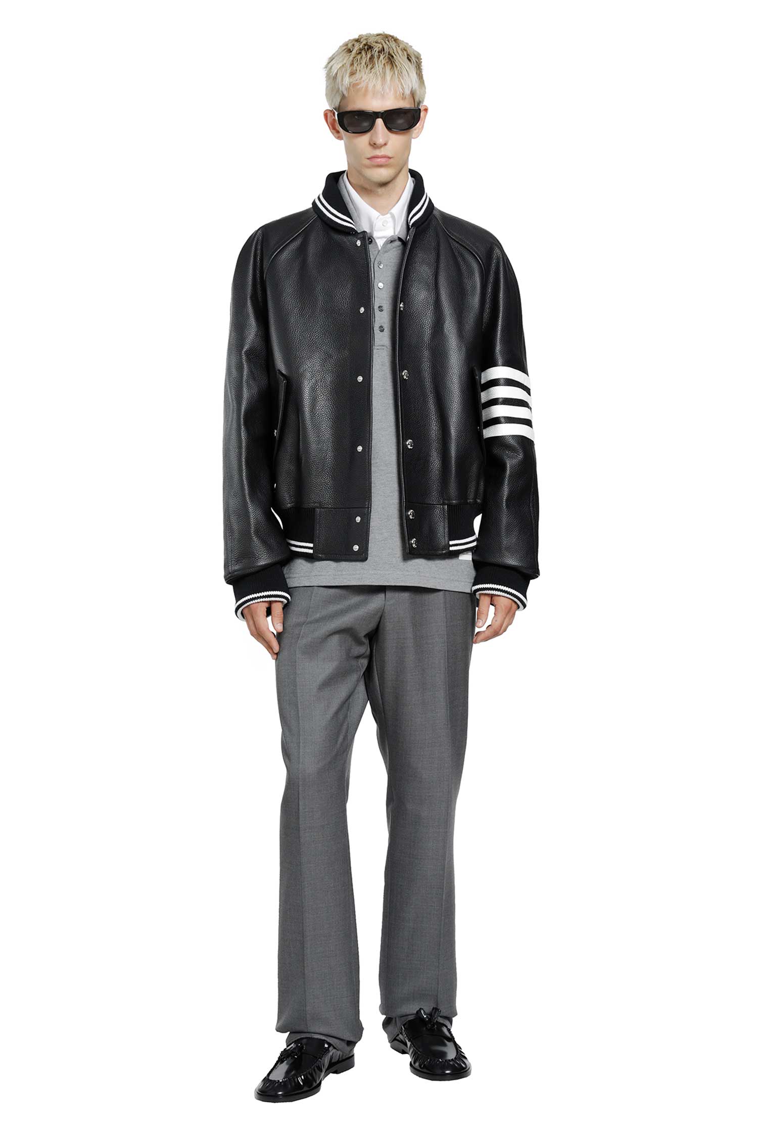 THOM BROWNE 4-Bar Leather Bomber man