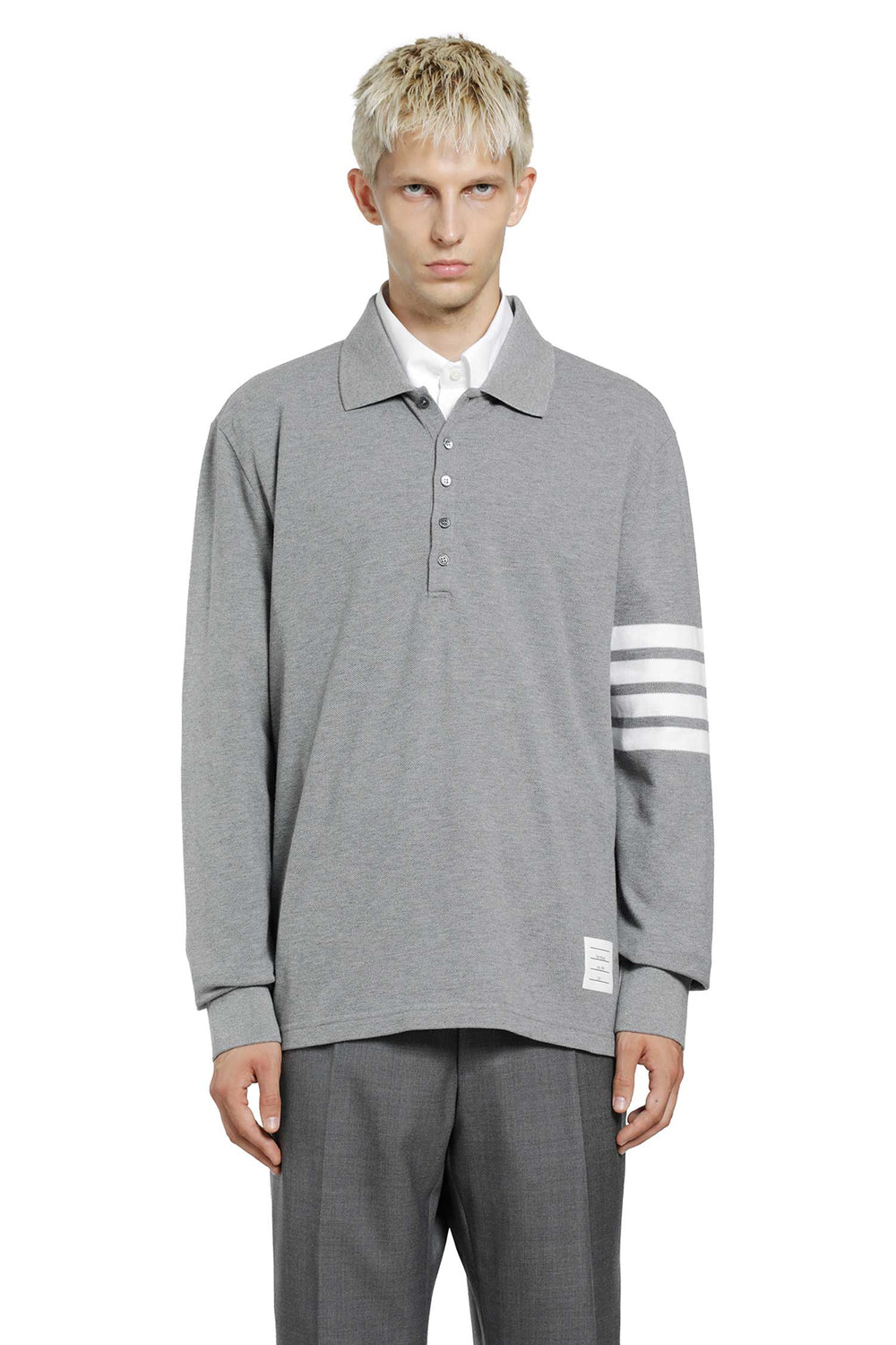THOM BROWNE Cotton Piqué 4-Bar Long Sleeve Polo man