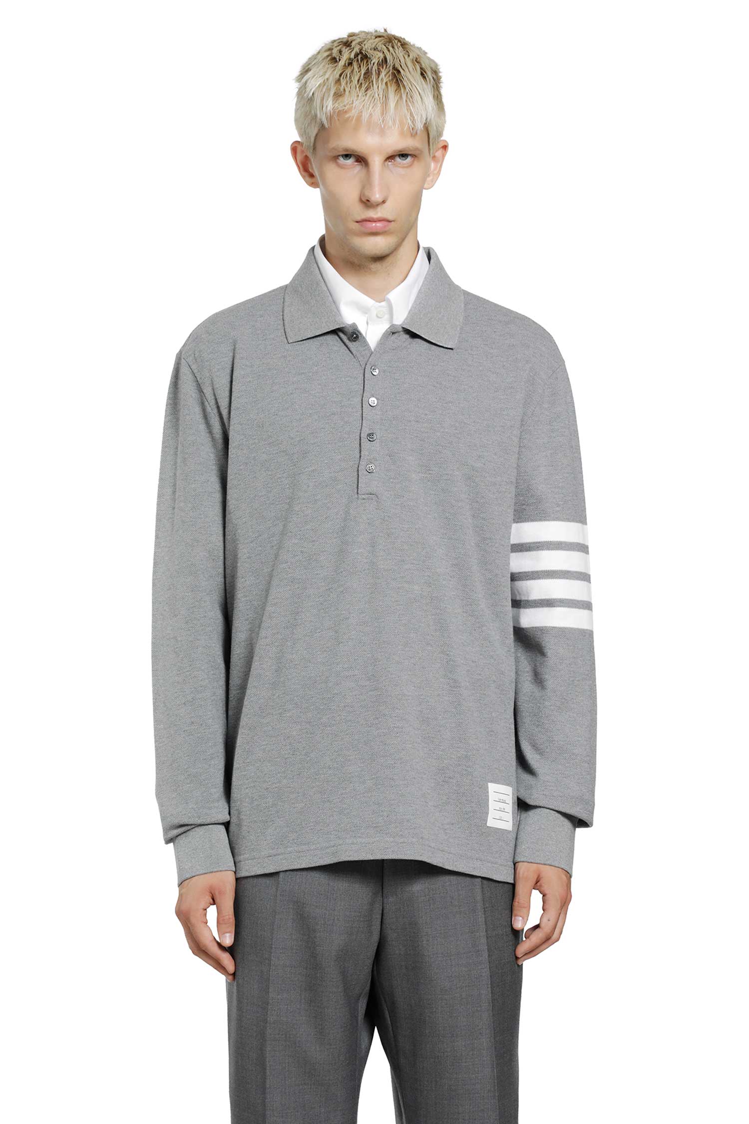 Cotton Piqué 4-Bar Long Sleeve Polo
