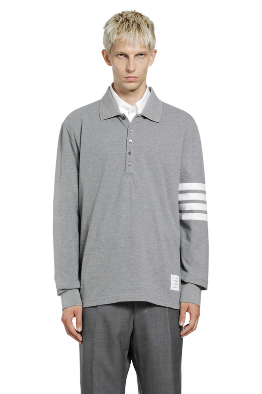 Cotton Piqué 4-Bar Long Sleeve Polo