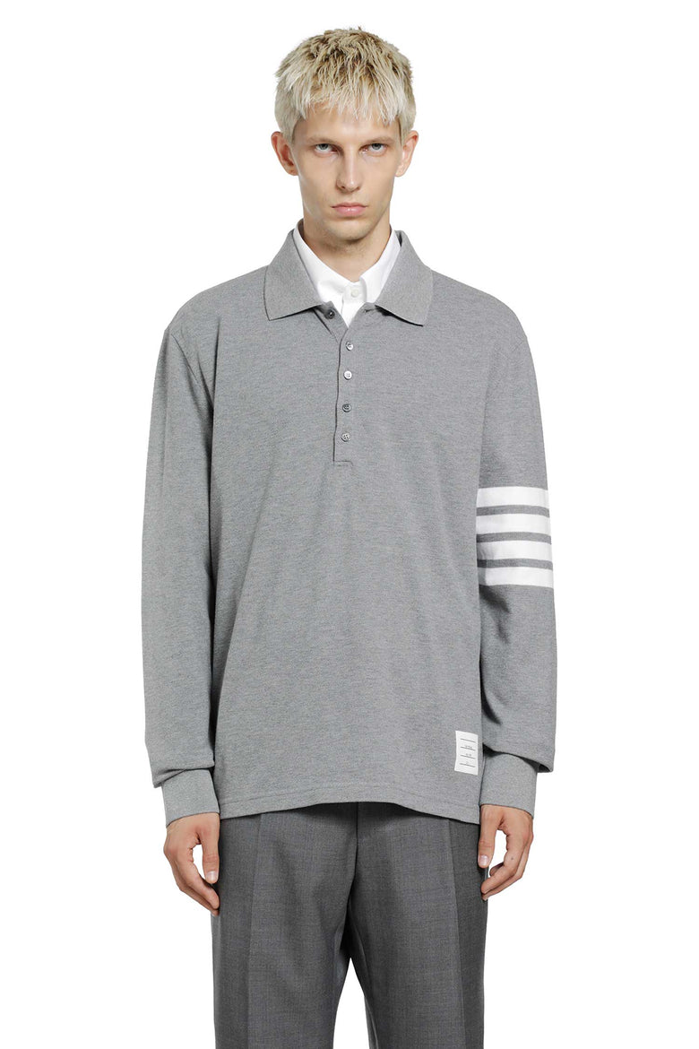 THOM BROWNE Cotton Piqué 4-Bar Long Sleeve Polo man