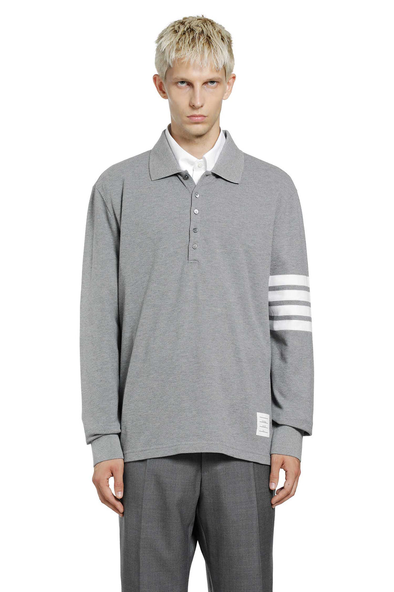 THOM BROWNE Cotton Piqué 4-Bar Long Sleeve Polo man