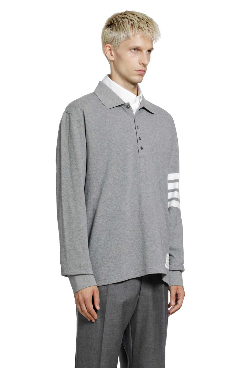 THOM BROWNE Cotton Piqué 4-Bar Long Sleeve Polo man