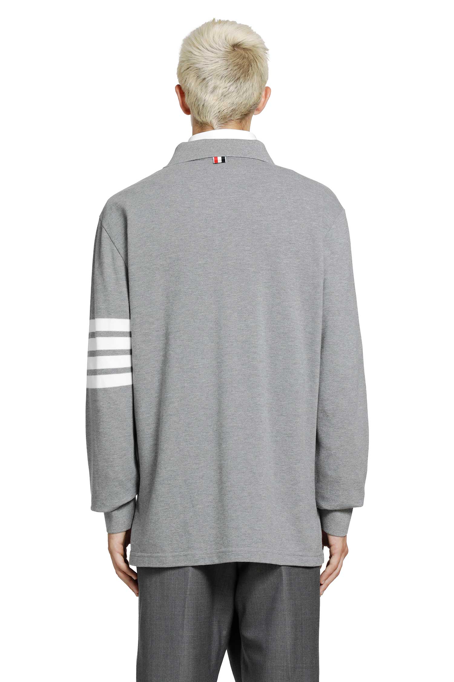 THOM BROWNE Cotton Piqué 4-Bar Long Sleeve Polo man