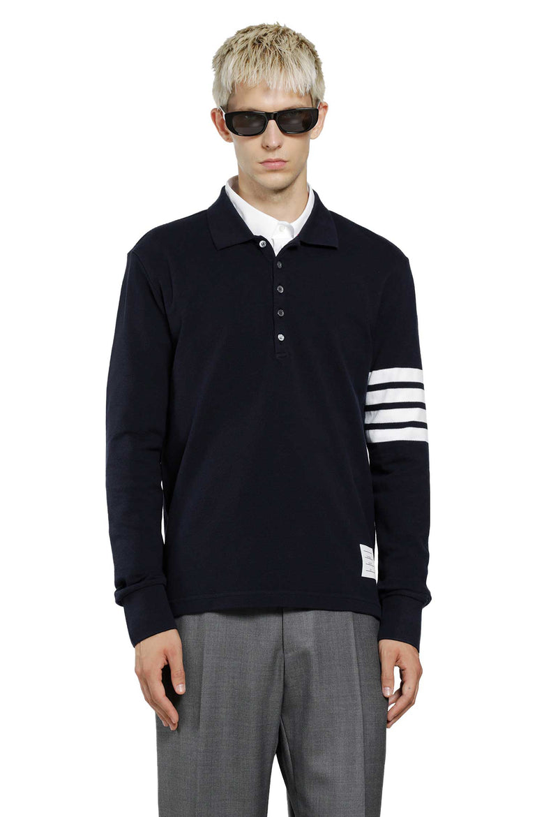 THOM BROWNE Cotton Piqué 4-Bar Long Sleeve Polo man