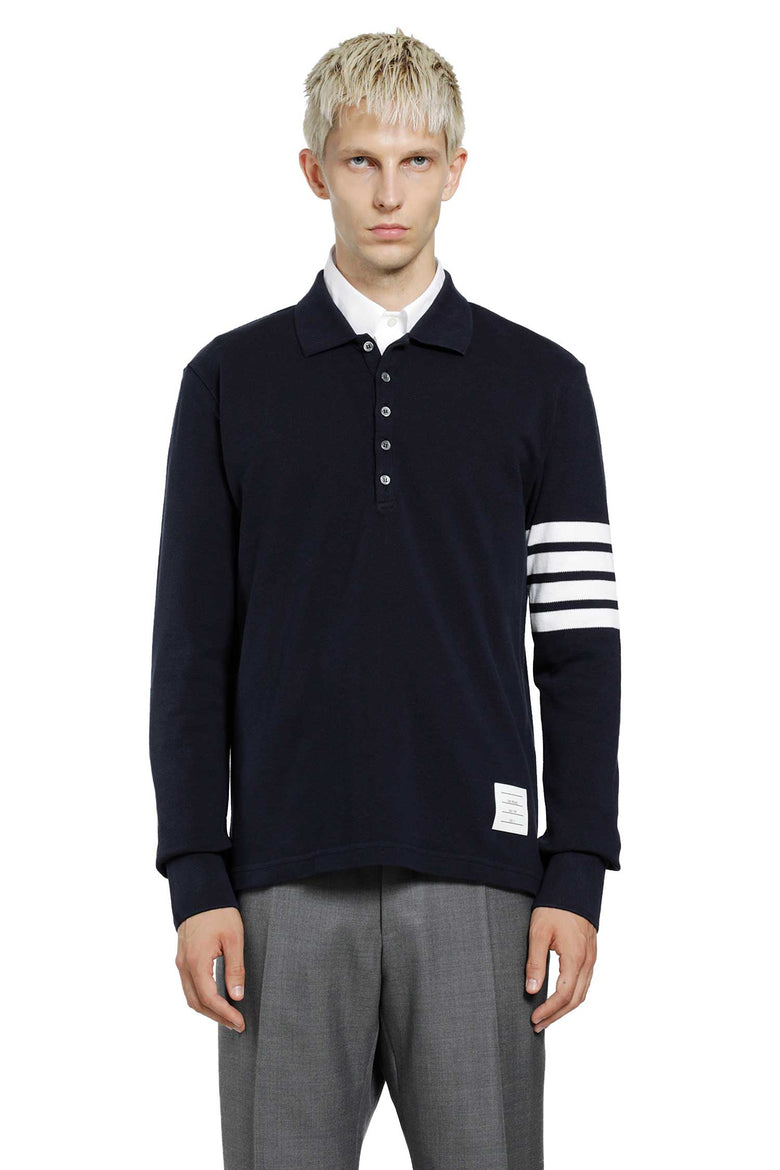 
              THOM BROWNE Cotton Piqué 4-Bar Long Sleeve Polo man
            