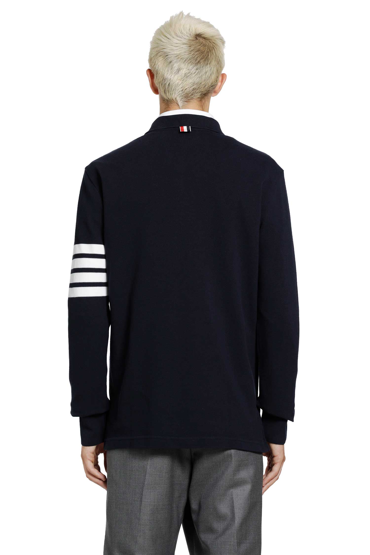 THOM BROWNE Cotton Piqué 4-Bar Long Sleeve Polo man