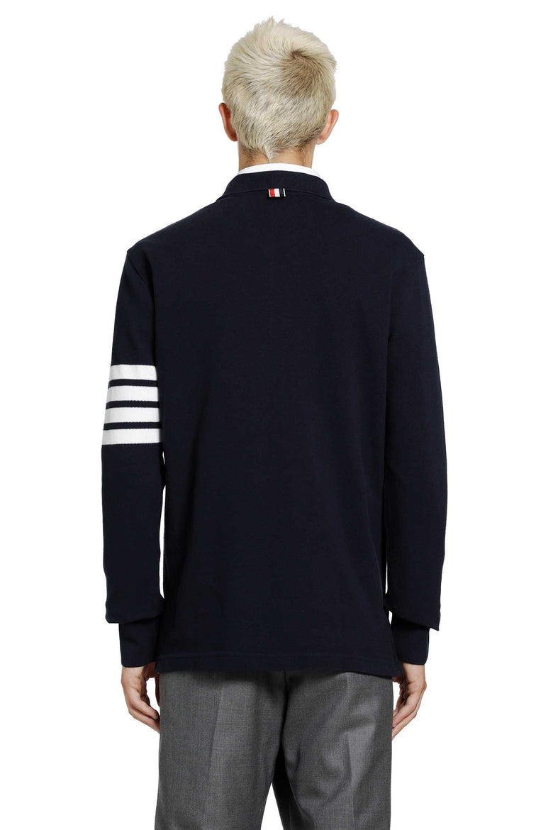 THOM BROWNE Cotton Piqué 4-Bar Long Sleeve Polo man