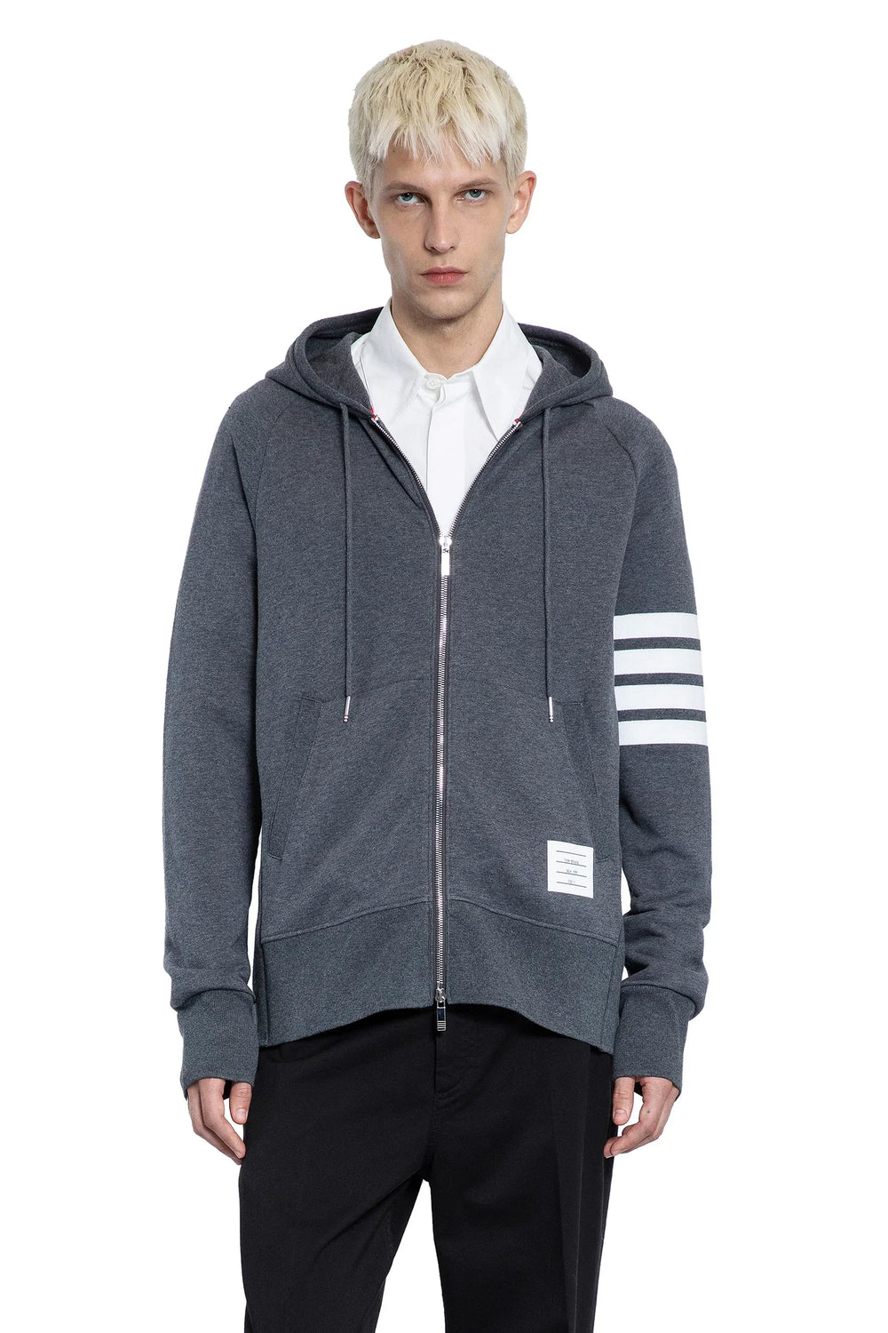 THOM BROWNE 4-Bar Zip-Up Hoodie in Classic Loopback man