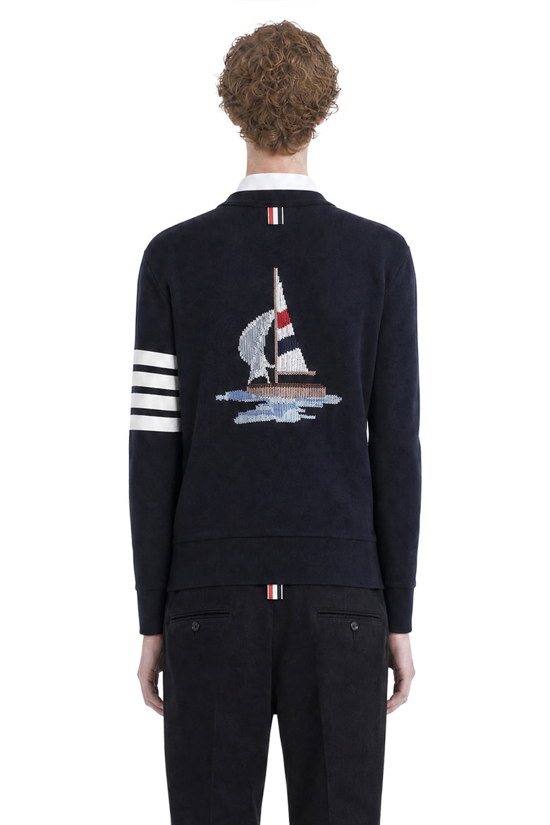 THOM BROWNE Loopback 4-Bar Boat Cardigan man