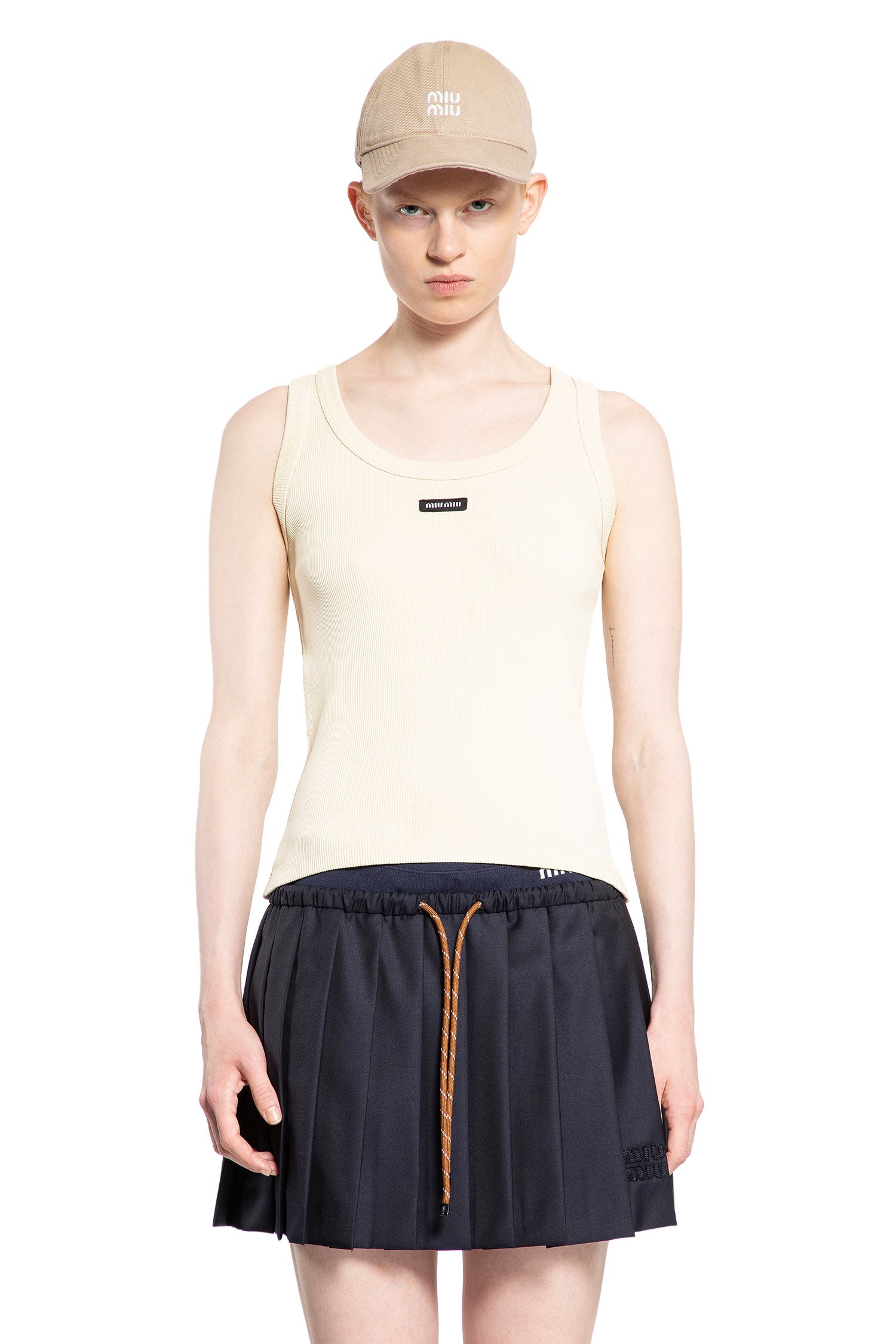 MIU MIU WOMAN OFF-WHITE T-SHIRTS