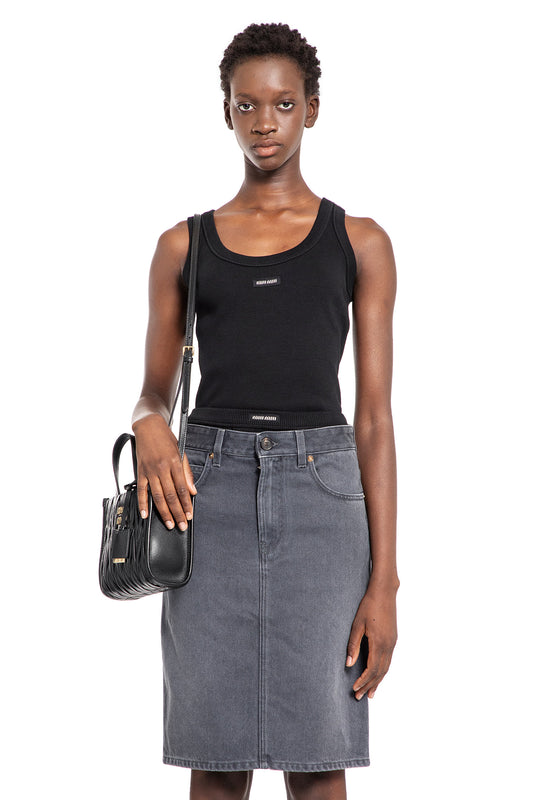 MIU MIU WOMAN BLACK T-SHIRTS & TANK TOPS